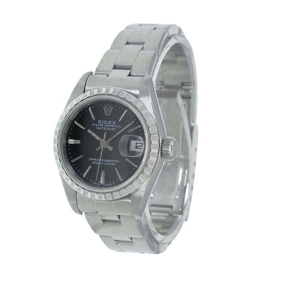 ROLEX DATEJUST 26 MM BLACK INDEX DIAL STAINLESS STEEL FLUTED OYSTER WATCH 79240 - Picture 10 of 10